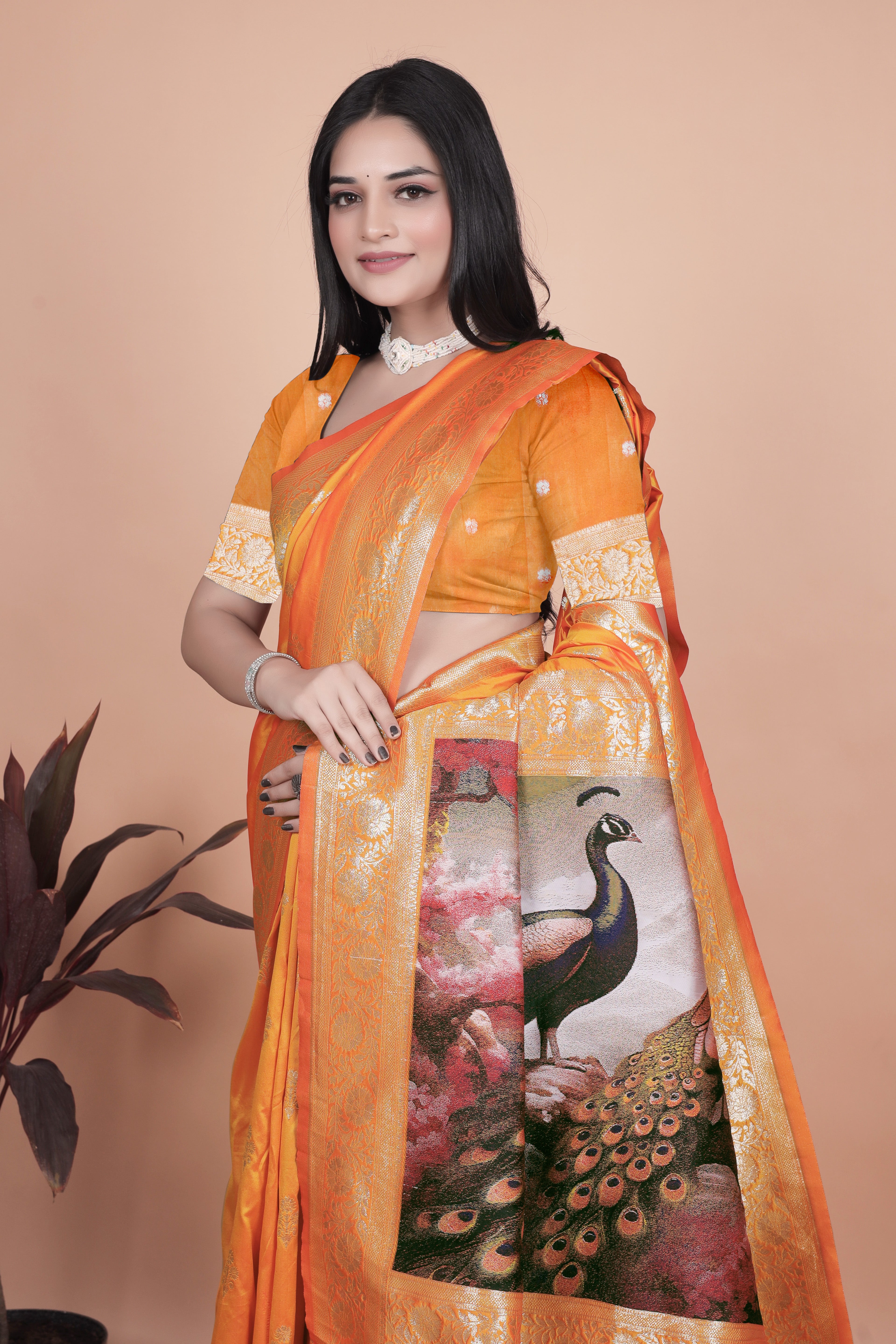 Royal Purple Banarasi Silk Saree with Peacock Pallu Design